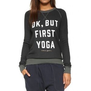 SPIRITUAL GANGSTER Ok, But First Yoga Varsity Old School Pullover Sweatshirt Top